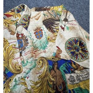 Vintage Burma Bibas Shirt Mens Large Multi Nautical Map Rayon Hawaiian 90s